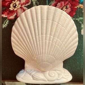 Vintage 80s Laslo For Mikasa Pale Peach Pink Clam Shell Seashell Vase 6"X5.5"X2"